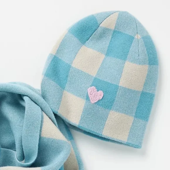 Kerri Rosenthal Handle with Care Cashmere Beanie - light blue check/plaid - Picture 2 of 11